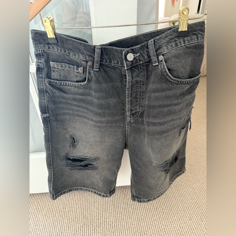 Zara Charcoal Distressed Jean Shorts